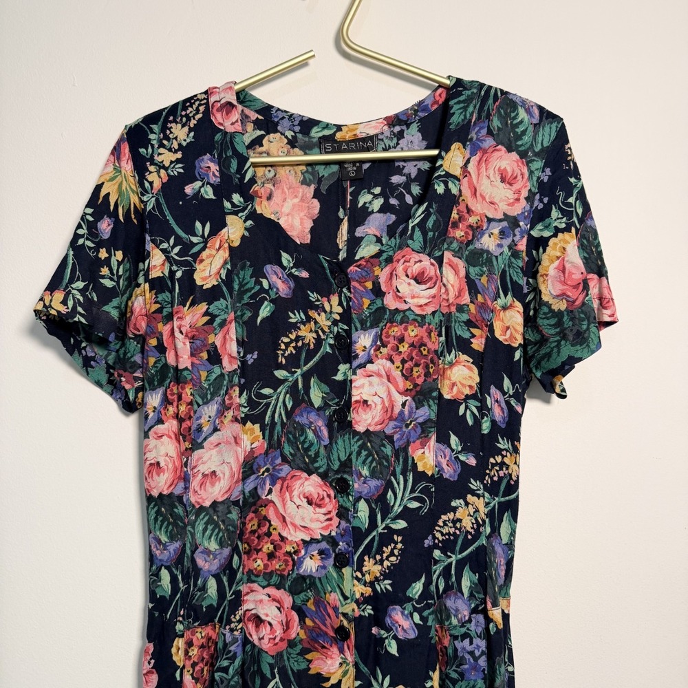 STARINA Vintage Floral Artsy  Midi Dress Women's - SZ Large